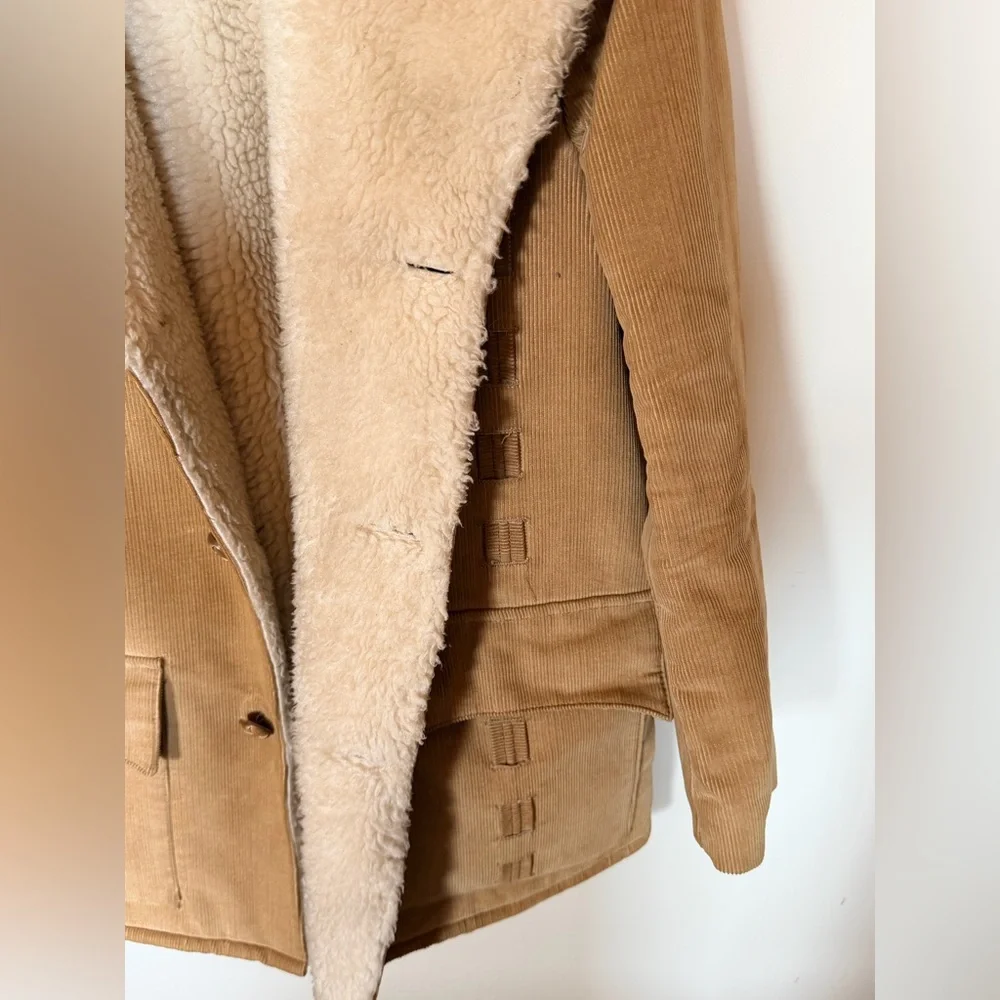 Vintage shearling corduroy coat tan men’s 40 M - Picture 3 of 9